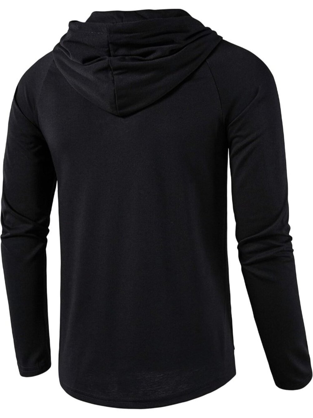 Men's Black Long Sleeve Pullover Lightweight Casual Hooded Sweatshirts - Picture 3 of 6